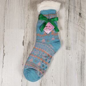 NWT Mari Clare Sherpa Lined Knit Winter Holiday Design No-Slip Slipper Socks